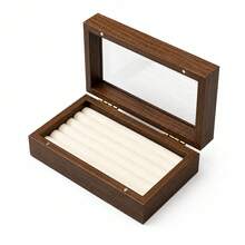 1PC Jewelry Organizer Box For Women, Brown Wood Grain Jewelry Storage Case With Clear Display Lid & Magnetic Closure, Multi-Slot Ring Earring Holder For Vanity Dresser Bedroom Home Decor Gift - Multicolor - View 7