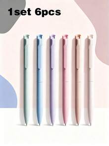 6pcs Morandi Color Retractable Gel Pens, Highly Attractive Colorful Journaling Pens, Student Note-Taking Office Writing Set, Suitable For Students' Cute Diary Pen Set, Can Be Used For Note-Taking, Planning, Handwriting Practice And School Office Supplies - A - View 10