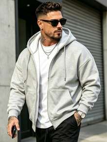 Men's Casual Zip-Up Baseball Collar Jacket, Long Sleeve Top, Street Style Racing Jacket, Gift For Friends, Husbands, Boyfriends, Suitable For Autumn/Winter - Light Grey - View 2