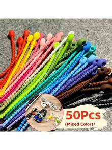 100pcs Multicolor Silicone Zipper Tie Keychains, Reusable Adjustable Cable Organizer Straps, Multi-Purpose Twist Ties Food Storage Bag Clips, Suitable For Earphone Cables, Home Kitchen Office Travel, Durable Soft Desktop Storage Supplies, Assorted Colors - Multicolor - View 13