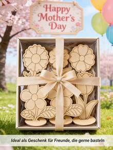 6/12pcs DIY 3D Wooden Flower Spring Art, Includes Unfinished Painted Wooden Flowers, Colorful Rhinestones, 12 Colored Pens, Painting Tools, Desktop Decoration, Suitable For Home Office, Wedding, Mother's Day Gift - Apricot - View 8