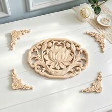 5pcs Solid Wood Carved Applique Set, Unfinished Wood, Woodworking Supplies, Scroll Flower, Suitable For Cabinets, Doors, Windows, Background Walls, Entryways And Various Furniture Decoration, Holiday Decoration, DIY Decoration. - Multicolor - View 2