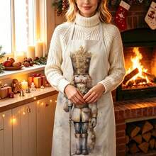 1pc Christmas Vintage Luxury Gilded Nutcracker Print Apron - Sleeveless Design, Durable And Comfortable Fit, Featuring Gilded High Crown Nutcracker Pattern, Suitable For Cooking, Baking And Home Cleaning, Household Cleaning, Housework Apron, Hand-Painted Handmade Gardening Apron, Fun Holiday Gift - Multicolor - View 3