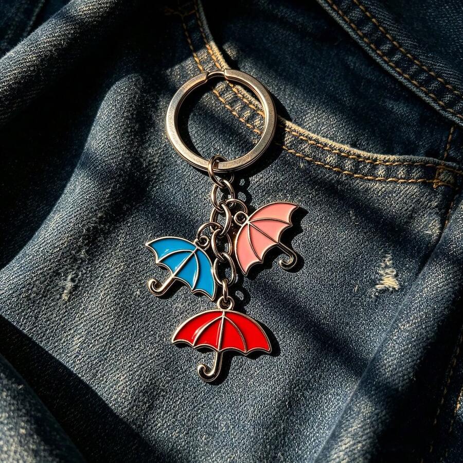 1pc Cartoon Sweet Enamel Seven-Star Ladybug Colorful Umbrella Keychain Lucky Pastoral Style Beetle Key Chain Accessory Insect Gift - Multicolor - View 1