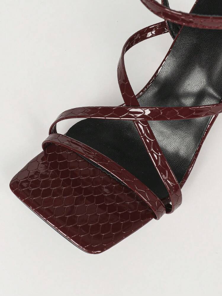 Women's Burgundy Square Toe Open Toe Chunky Heel High Heels, Fashion Party Minimalist Elegant Elegant Daily Commute Comfortable Slimming Women's Shoes - Burgundy - View 3