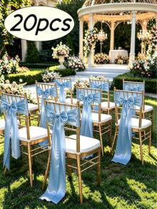 20pcs Wedding Satin Chair Sashes Light Blue Bow 6x 102 Inches (Approx. 15x260 Cm) Ribbon Fabric Band Suitable For Wedding, Banquet, Party, And Other Chair Decoration Satin Ribbon - Baby Blue - View 11