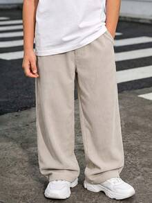 1pc Boys Autumn Corduroy Vintage Versatile Loose Casual Wide Leg Long Pants - Apricot - View 2