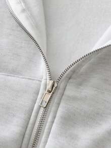 Y2k Clothes,Fall Women's Outfit, Solid-Color, Laid-Back, Fashionable And Casual Wear,Street Style,Hooded Sweatshirt,Chic, Fleece Jacket,Tops - White Flower Gray - View 9