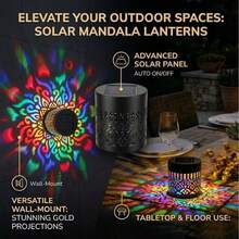 1pc Warm White Mandala Solar Projection Light, IPX4 Waterproof Rating, LED Pattern Wall Lamp, Suitable For Outdoor Fence, Garden, Yard, Backyard, Steps, Patio, Pathway, Porch Railing And Driveway, Creating Cozy Golden Nighttime Atmosphere - Solar Mandala - View 4