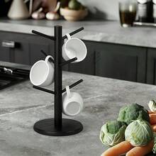 1pc Mug Rack With 6 Hooks, Wooden Coffee Cup Holder, Suitable For Bar, Coffee Bar Accessories And Decor, Coffee Storage Station Essential, Home Bathroom Decor, Autumn Decor, Back To School Decor - A - View 2