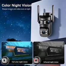 szsinocam 1 buah Kamera PTZ WiFi Tiga Lensa 1920P, Kamera Nirkabel Dual-Band 2.4G & 5G, Rotasi 360°, Pelacakan Manusia AI, Penglihatan Malam Berwarna, Audio Dua Arah, Didukung USB, TIDAK Termasuk Baterai & Panel Surya - Hitam - View 6