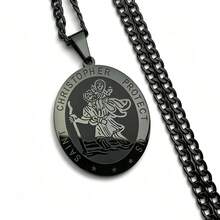 1pc Men's Protective Amulet Necklace, St. Christopher Pendant, Christian Faith Jewelry Gift, Daily Wear, Christmas Thanksgiving Gift - Pendant Necklace - View 5