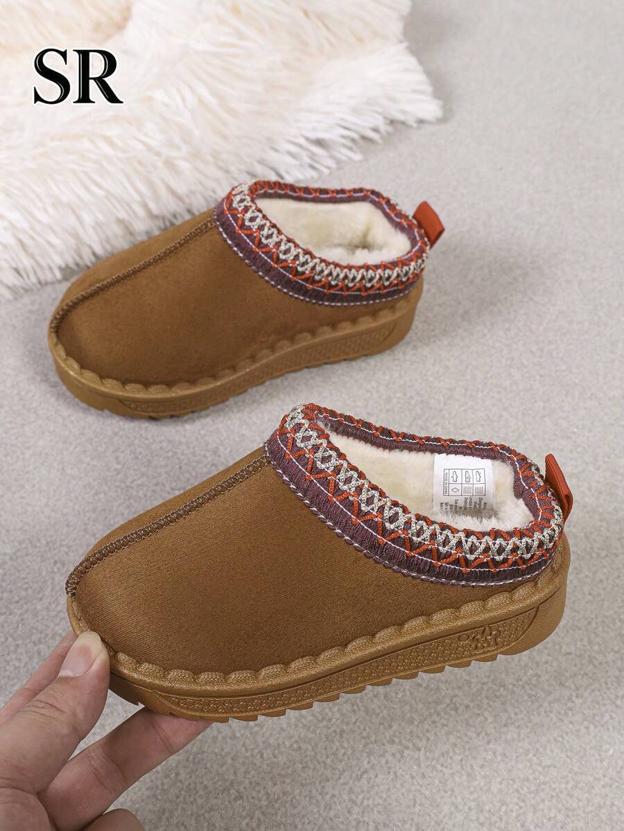 1 Pair Children's Winter Thick Warm Home Slippers, Embroidered Fashion Slippers, Daily Home Versatile Casual Shoes