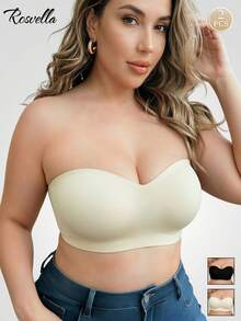 2pcs Plus Size Women's Strapless Bra, Black Seamless Bandeau Bra, Wireless Anti-Sagging Support, Invisible Comfortable Bra - Multicolor - View 2