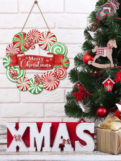Christmas Wreath Door Sign, Christmas Decoration, Front Door, Door Hanging, Rustic Wreath, Indoor Wall Hanging Decor, Christmas Garden Yard Outdoor (Candy)