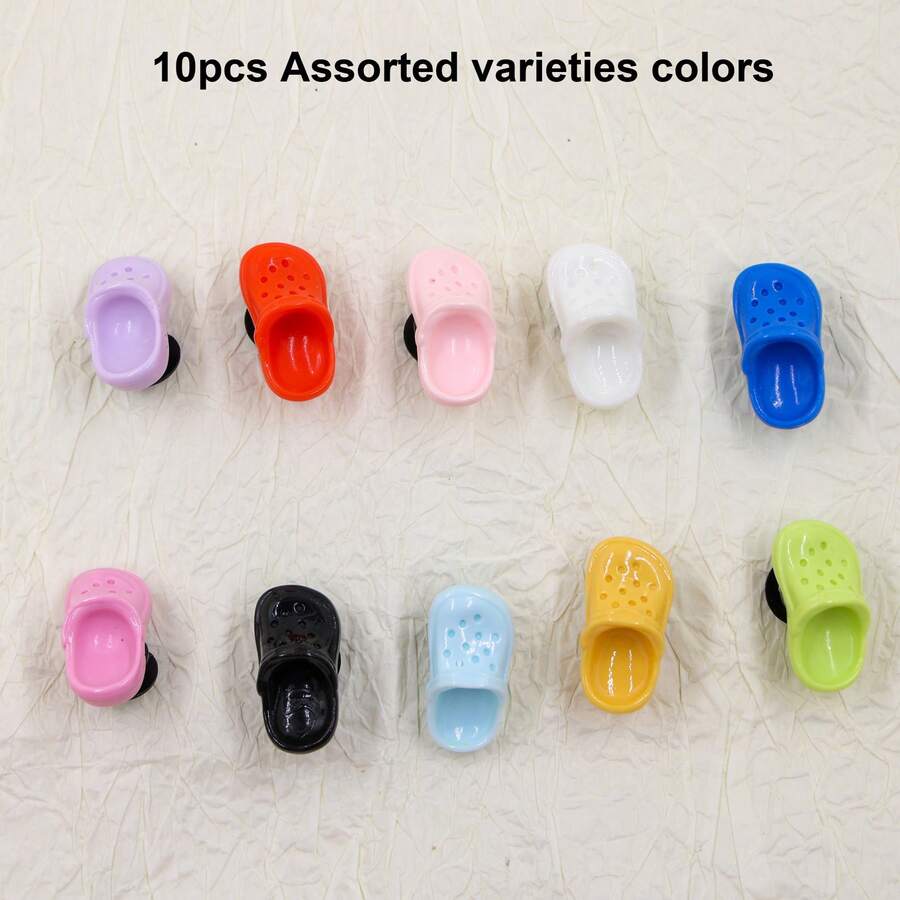 10pcs- Shoe Charms Set, Assorted Varieties Color, Detachable ABS Mini Color Shoes, Featuring 3D Shaped Mini Cute Shoes In Various Colors - Multicolor - View 1