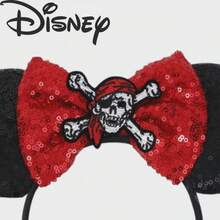 1PC Disney Minnie Headband, Black Sequin With Red Bow, Skull And Crossbones Patch, Women's Pirate Adventure Theme Park Headpiece - Multicolor - View 4