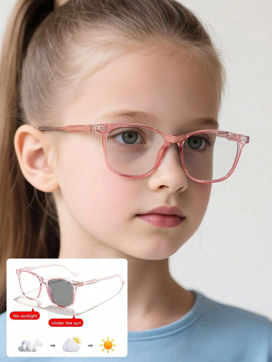 1PC Kids 3‑8Y PC Fashion Glasses, Transparent Pastel Frame, Photochromic Lens, Sweet Casual Eyewear For Summer Outdoor Trips With Glasses Box - Multicolor - View 1
