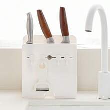1pc Kitchen Knife Rack, Wall-Mounted Knife Holder, 7 Slots, Under Cabinet Kitchen Knife Storage - White - View 9