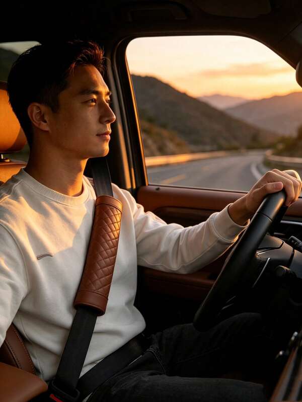 Car Seat Belt Shoulder Pad, Soft Leather Material, Breathable, All-Season Use, Car Leather Textured Shoulder Guard, Wear-Resistant Non-Slip Car Shoulder Pad, Leather Seat Belt Protector, Comfortable Soft Car Seat Belt Pad, Make Your Journey More Comfortable - Perfect For Road Trips And Air Travel