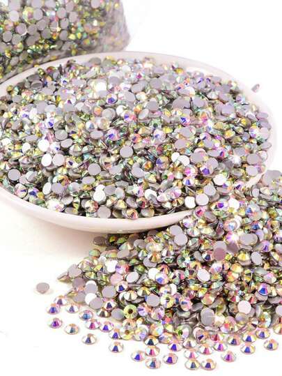 Flat Round Rhinestones SS6 SS10 SS12 Nail Art Crystals Clear White AB Black DIY Decoration For Phone Cases Clothing 1440pcs/Pack