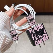 4pcs 2D Flat Design Letter Phone Charger Protector Set, Charger Head Cover + Cable Protector + Storage Rope, Compatible With Iphone 20W/18W Charger - Multicolor - View 4