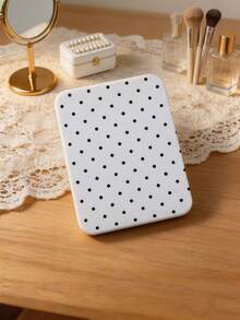 Macaron Color Portable Black Polka Dot Pattern Makeup Mirror, Foldable Mini Mirror, Women's Handheld Outdoor Touch-Up Mirror Set - Multicolor - View 3