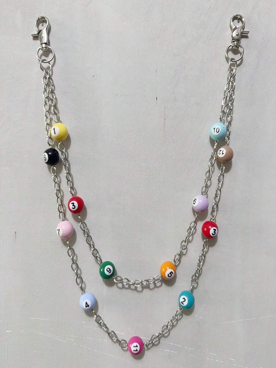 New Multi-Color Billiard Ball Chain Waist Chain Punk Y2K Hip Hop Unisex Luxury Accessory Halloween Holiday Gift, Random Number Sequence Shipping - Multicolor - View 1