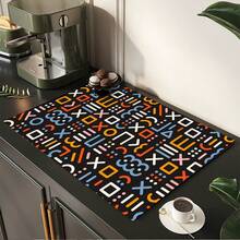Printed Pattern Drainage Mat/Absorbent Mat/Drying Mat Coffee Machine Tableware Drying Mat - Absorbent Polyester Tabletop Protector Mat With Rubber Non-Slip Backing, For Kitchen Countertop Decor - Home Bar And Dining Table Placemat - Multicolor - View 5