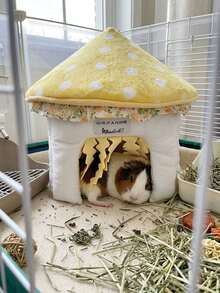1pc Small Pet Hideout, Yellow Mushroom Shaped Comfortable Shelter, Suitable For Rabbits And Guinea Pigs, Soft Indoor Sleeping Hut, Cute Pet Cage Hideout, Warm Resting Nest For Rabbits, Guinea Pigs, Hamsters And Other Small Pets - A - View 11