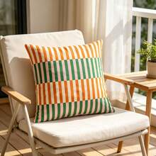 1PC Color Blocking Orange White Green Pink Patchwork Striped Cushion Cover, Double-Sided Printing, Vibrant And Eye-Catching Personalized Pillowcase, Bohemian Style Camping Terrace Homestay Decoration (Excluding Pillow Core) - Multicolor - View 7