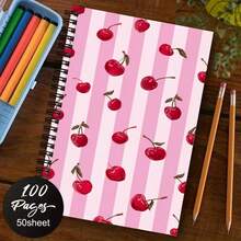 A5 Notebook With Cute Cherry, Heart, And Plaid Patterns For Student Note-Taking, Journaling, Fresh Girly Style, Portable Stationery, Office And Study Notepad - One Book (50 Pages, 100 Pages) - View 5