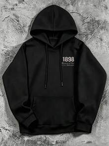 Men's Plus Size Loose Oversize Fit | Vintage Brooklyn 1898 Artistic Handmade Pattern Back Print | Fashion Casual Hoodie | Exquisite Craftsmanship | Autumn/Winter Essential | Versatile And Easy To Match, Showcasing Your Style - Black - View 2