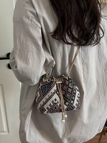 Bolso bandolera mini tipo cubo con cadena de color liso de moda - Multicolor - Ver 3