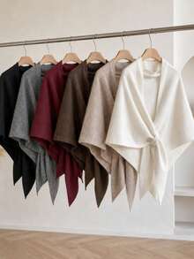 1pc Women's Solid Color Triangular Wool Blend Knit Shawl, Loose Fit Style For Outdoor Travel, For Spring, And - Multicolor - View 12