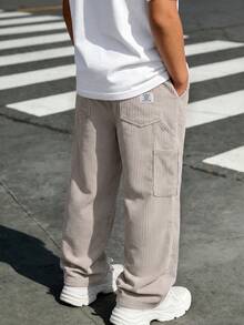 1pc Boys Autumn Corduroy Vintage Versatile Loose Casual Wide Leg Long Pants - Apricot - View 4
