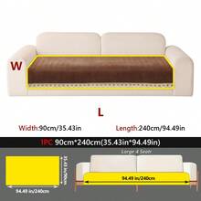 1pc Herringbone Textured Linen Sofa Throw Cover, Lace Trim Non-Slip Breathable Couch Protector, All Season Washable Furniture Slipcover - Coffee Brown - View 13