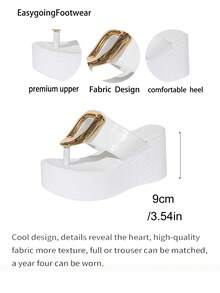 Sandal wedges wanita musim panas dengan gesper logam dan tali jari kaki, sol tebal yang menambah tinggi, ringan, dan lembut, serbaguna untuk dipakai di luar ruangan, liburan, dan perjalanan. - Putih - View 8
