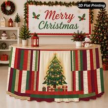 1pc Christmas Tree Striped Patchwork Table Skirt, Perfect For Home Kitchen Christmas Decoration, Family Party Holiday Christmas Decor - A - View 4