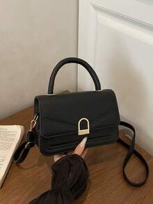 Tas Selempang Kecil Persegi Gaya Korea dengan Tekstur Leci, Model Terbaru 2026, Tas Bahu Kasual Retro untuk Wanita - Hitam - View 9