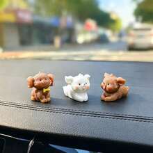 Creative Mini Running Teddy Dog Decor Set (4pcs), Cute Car Dashboard & Desktop Ornament, Office Computer Screen Decoration, Gardening DIY Accessory - Meatball - View 4