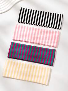 4pcs/1pc Women's Striped Wide Fabric Headband, Non-Slip Elastic Hair Hoop, Fashionable Vintage Elastic Hair Accessory, Suitable For Fitness And Daily Wear - Multicolor - View 3