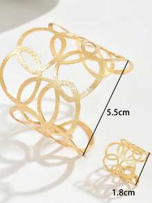 2pcs/Set Fashionable Exquisite Elegant Sexy Exaggerated Geometric Wrap Line Design Open Finger Ring Jewelry Set - Gold - View 4