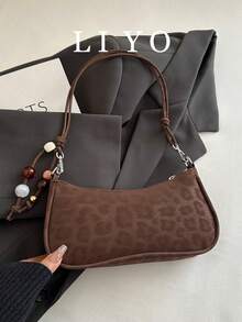 Fashion Leopard Print Women's Shoulder Bag Underarm Bag Popular Beaded Tassel Baguette Bag - Multicolor - View 2