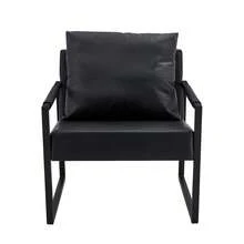 Accent Chair Space Saving Metal Frame PU Leather Black - Black - View 6