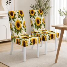2/4/6PCS Sunflower Print Elastic Chair Covers, Stain-Resistant & Dust-Proof Removable Washable Dining Chair Covers, Modern Country Style Home Decor Chair Covers, Yellow Floral Pattern Chair Cushion Covers, Suitable For Dining Room, Kitchen, Living Room Chair Renovation, Holiday Home Decoration - Yellow - View 12