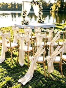 20pcs Wedding Satin Chair Sashes Ivory Bow 6x 102 Inches (Approx. 15x260 Cm) Ribbon Fabric Bands For Banquet Party Hotel Restaurant Ceremony Event Chair Tie Decoration - Beige - View 2