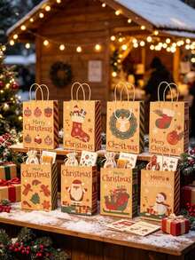1 Set Christmas Kraft Paper Gift Bags, Perfect For Holiday Gifting, Parties, Markets And Gift Exchanges, Suitable For Packaging Small Gifts And Party Favors, An Excellent Choice For Holiday Gift Wrapping - Multicolor - View 5