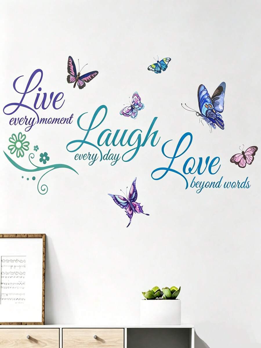 1 buah Stiker Dinding PVC Perekat Diri, Stiker Dinding Tahan Air dengan Slogan Kreatif Bergambar Kupu-kupu untuk Ruang Tamu, Stiker, Stiker Dinding, Stiker Vinyl untuk Dekorasi Rumah - beraneka warna - View 1