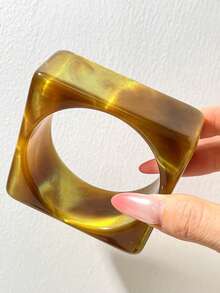European And American Style Exaggerated Wide Resin Bracelet, Pearlescent Iridescent Marbled Texture Square And Round Vintage Accessory Bangle - Multicolor - View 16